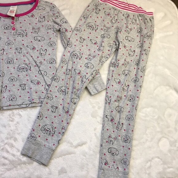 Boden Dog Print 2 Piece Pajama Set Girls Size 8 Gray Pink 100% Cotton FAIR - Picture 12 of 13